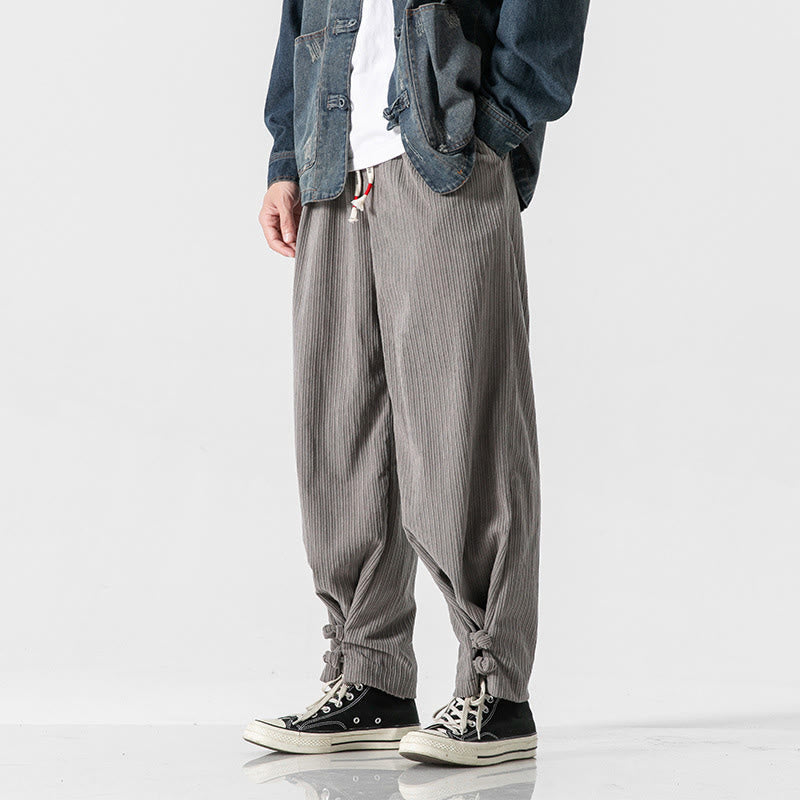 Nimara Ritual Fall Winter Men's Pure Color Button Design Cotton Straight Leg Pants With Pockets