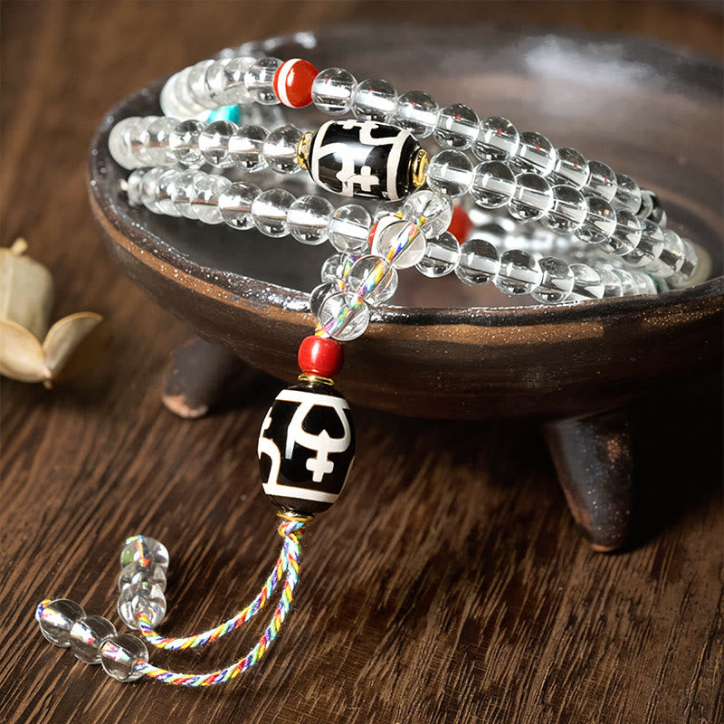 Nimara Ritual 108 Beads Liuli Crystal Dzi Bead Agate Blessings Tassel Mala