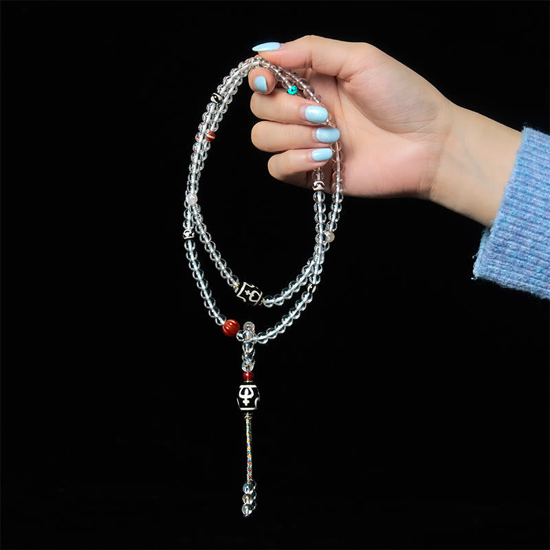 Nimara Ritual 108 Beads Liuli Crystal Dzi Bead Agate Blessings Tassel Mala