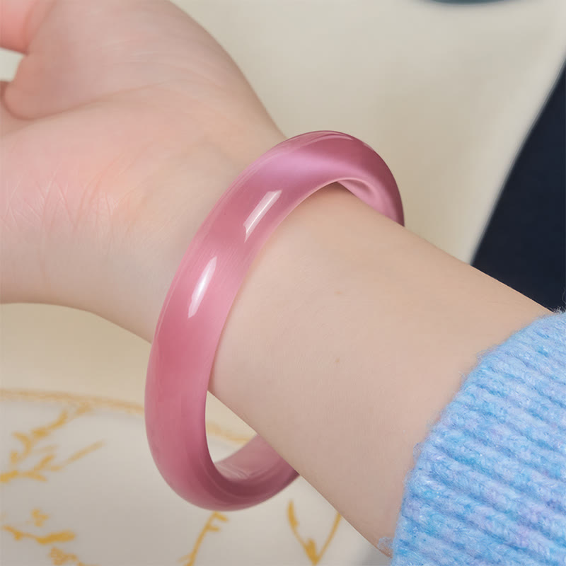 Nimara Ritual Pink Cat's Eye Stone Peace Love Cuff Bangle Bracelet
