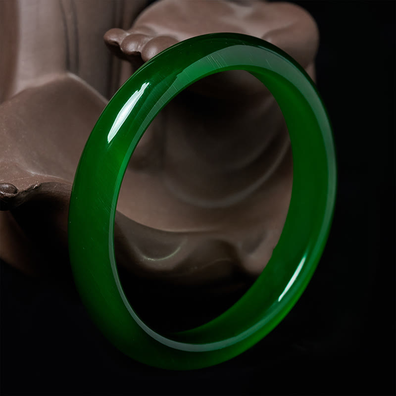 Nimara Ritual Green Cat's Eye Stone Relieve Stress Wealth Thin Cuff Bangle Bracelet