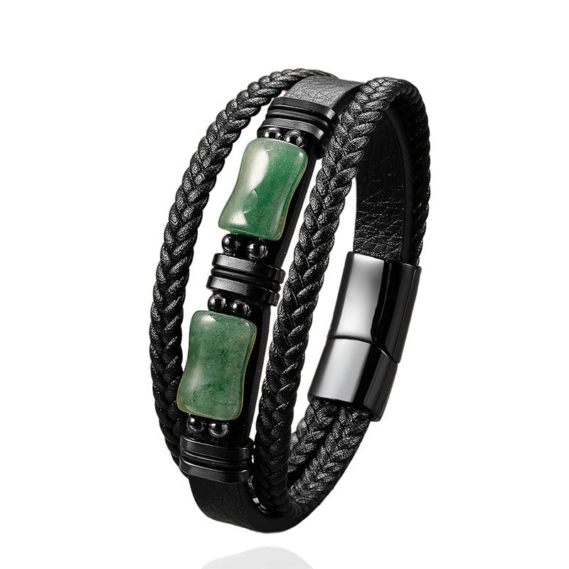 Nimara Ritual Green Aventurine Amethyst Black Onyx Pink Crystal Positivity Braided Leather Bracelet