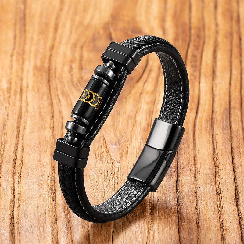 Nimara Ritual Om Mani Padme Hum Dragon Symbol Black Onyx Leather Titanium Steel Balance Protection Bracelet