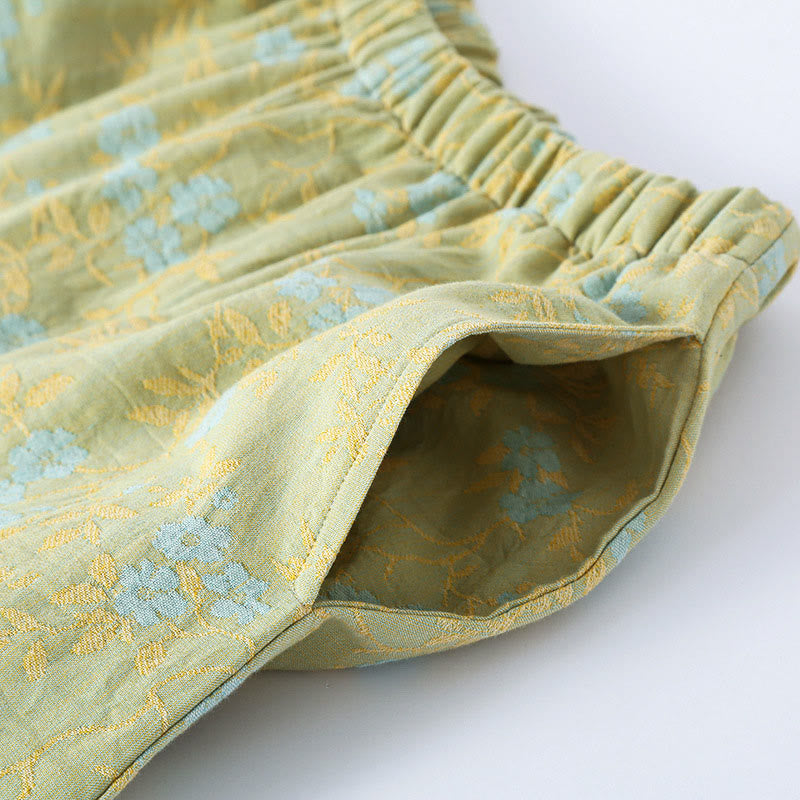 Nimara Ritual 2pcs Colorful Floral Leaf Long Sleeve V-Neck Shirt Pants Cotton Pajamas Set With Pockets