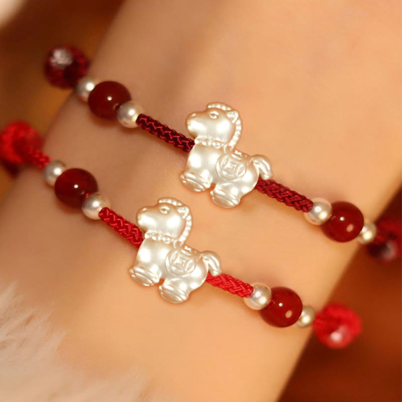 Nimara Ritual 999 Sterling Silver Red Agate Year Of The Horse Prosperity String Bracelet