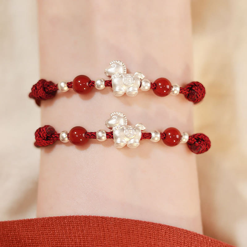 Nimara Ritual 999 Sterling Silver Red Agate Year Of The Horse Prosperity String Bracelet