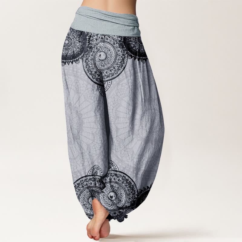 Nimara Ritual Pure Cotton Circular Mandala Design Women's Elastic Waist Harem Pants