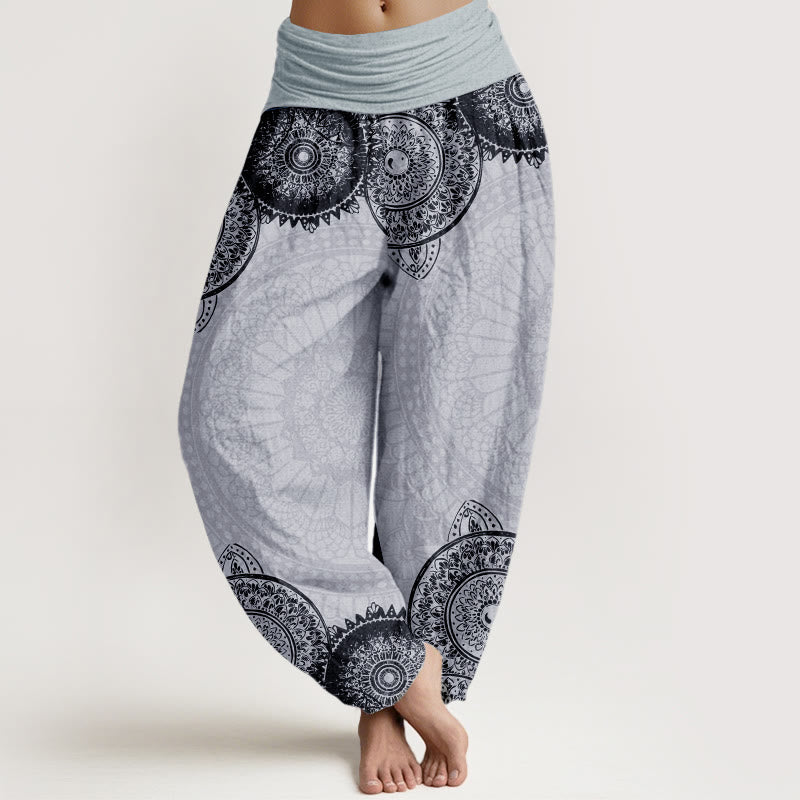 Nimara Ritual Pure Cotton Circular Mandala Design Women's Elastic Waist Harem Pants
