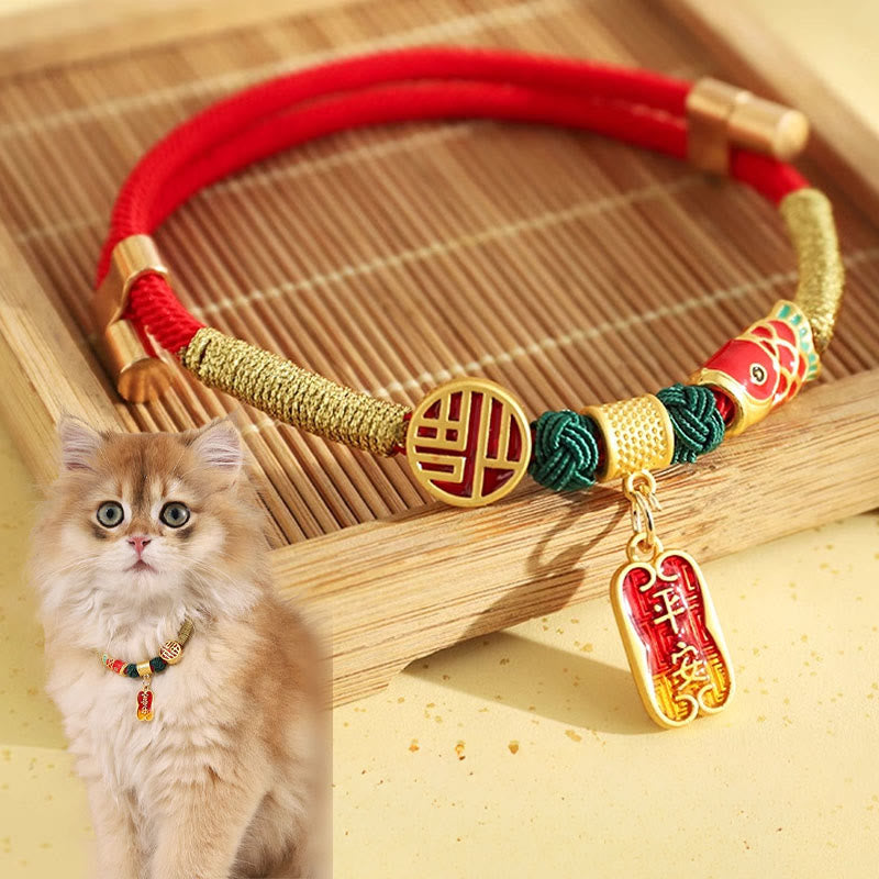 Nimara Ritual Metal Pendant Red String Peace Joy Blessing Protection Adjustable Cats Small Dogs Pet Collar