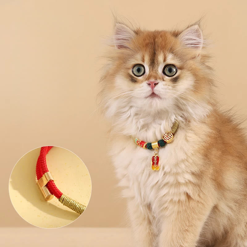 Nimara Ritual Metal Pendant Red String Peace Joy Blessing Protection Adjustable Cats Small Dogs Pet Collar