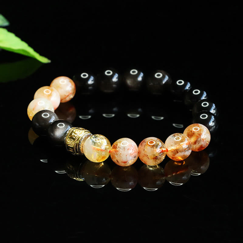 Nimara Ritual Om Mani Padme Hum Silver Sheen Obsidian Citrine Protection Bracelet