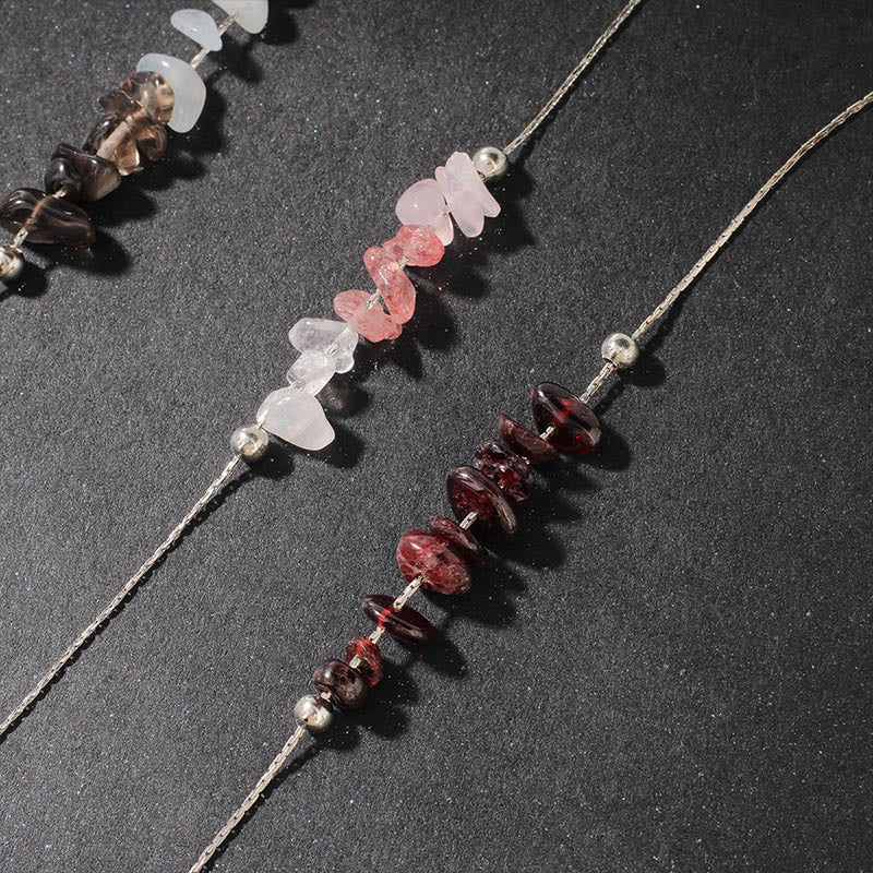 Nimara Ritual Black Obsidian Smoky Quartz Garnet Aquamarine Strawberry Quartz Pink Crystal Strength Necklace Pendant