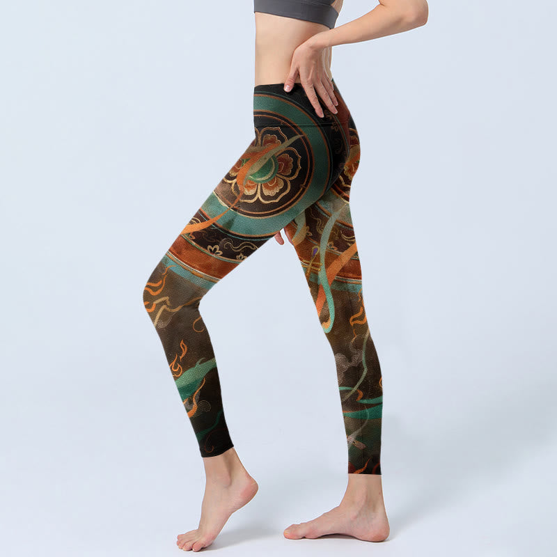 Nimara Ritual Colorful Fairy Lute Ribbon Flower Circle Pattern Print Gym Leggings Women's Yoga Pants