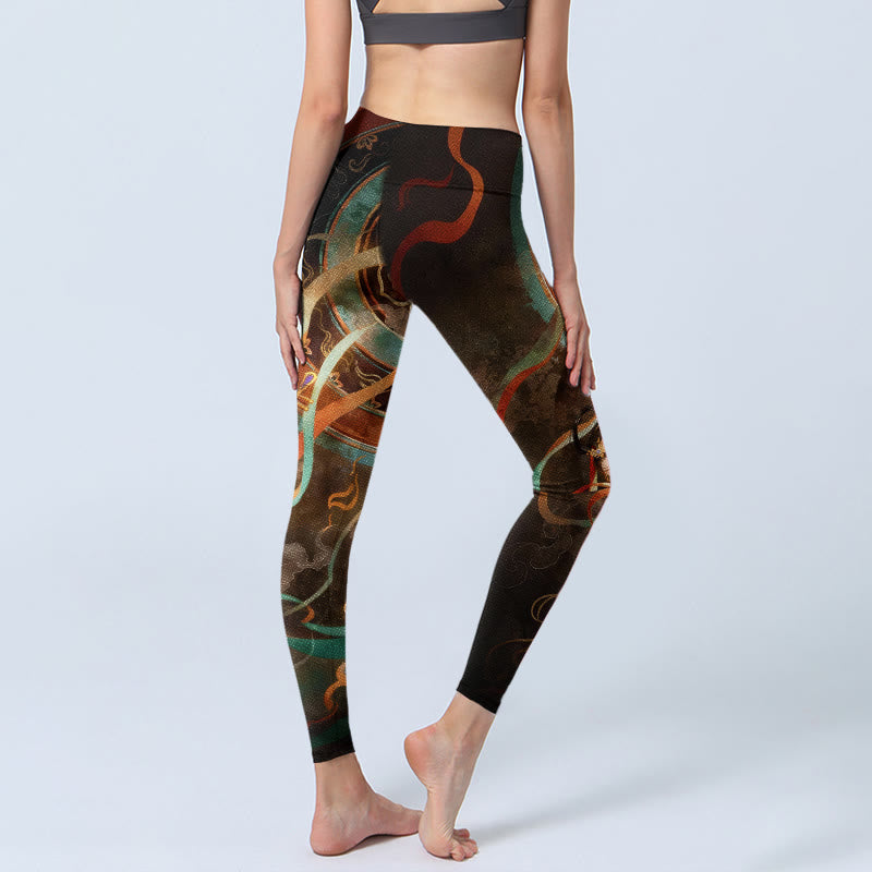 Nimara Ritual Colorful Fairy Lute Ribbon Flower Circle Pattern Print Gym Leggings Women's Yoga Pants