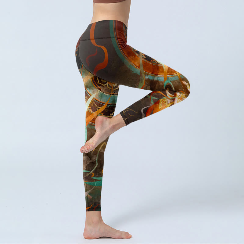 Nimara Ritual Colorful Fairy Lute Ribbon Flower Circle Pattern Print Gym Leggings Women's Yoga Pants