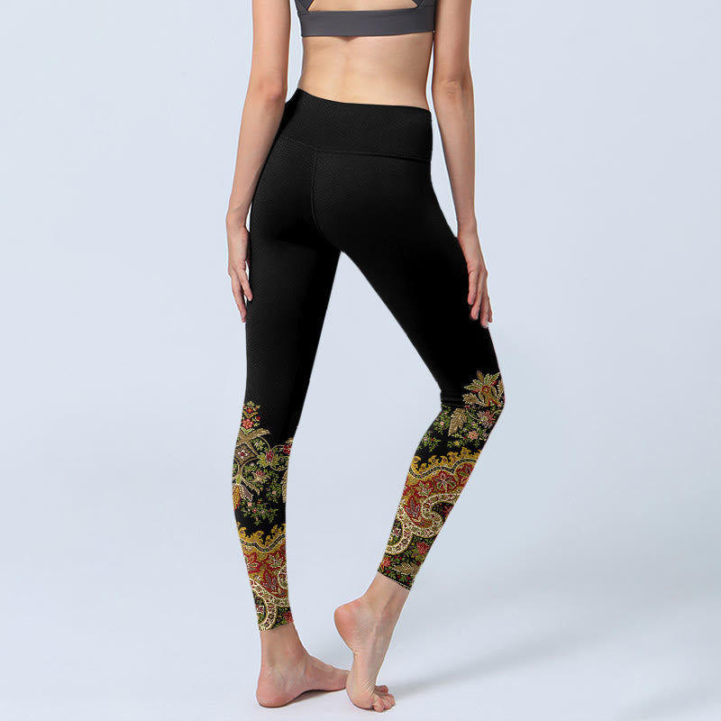 Nimara Ritual Delicate Warm Tones Flower Leaf Pattern Print Gym Leggings Women's Yoga Pants