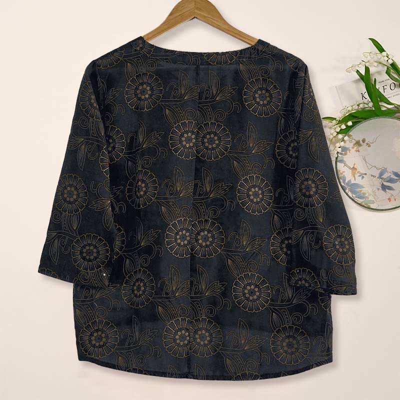 Nimara Ritual Spring V-Neck Printed Floral Pattern Women's Long Sleeve Shirt