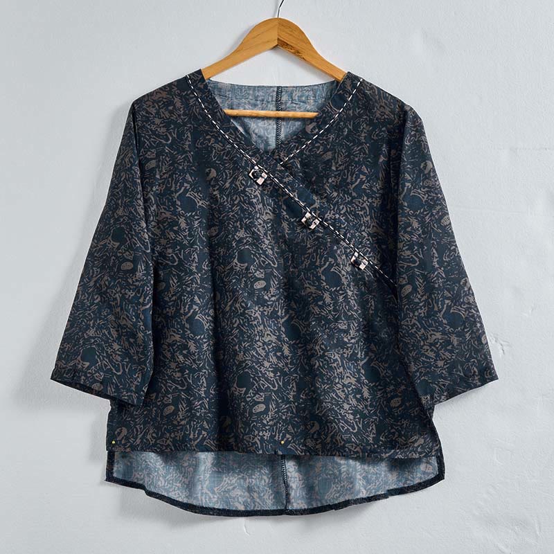 Nimara Ritual Spring V-Neck Printed Floral Pattern Women's Long Sleeve Shirt