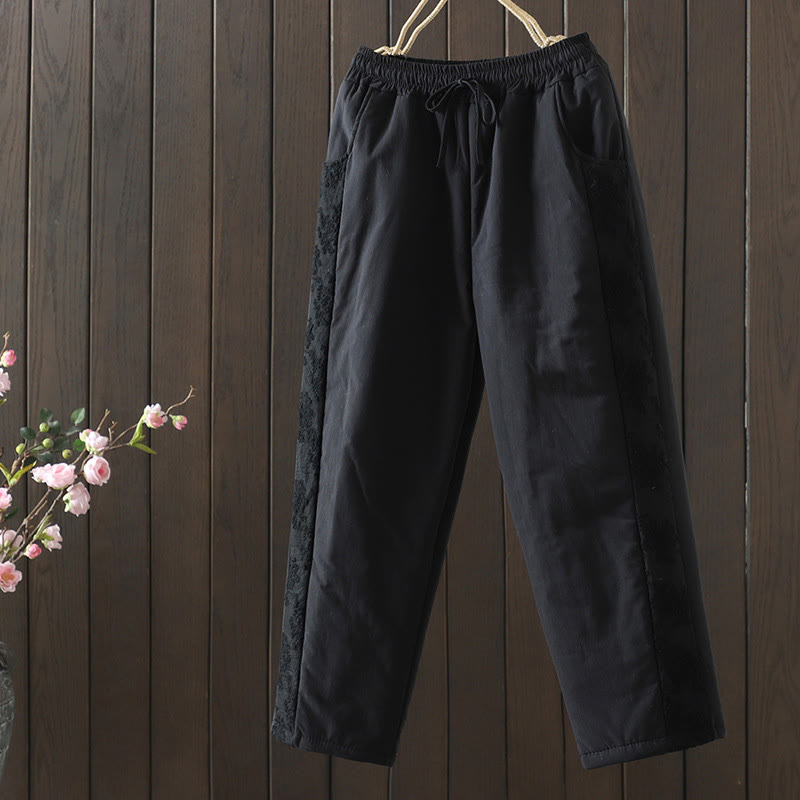 Nimara Ritual Flower Pattern Cotton Polyester Embroidery Thick Women's Pants With Pockets
