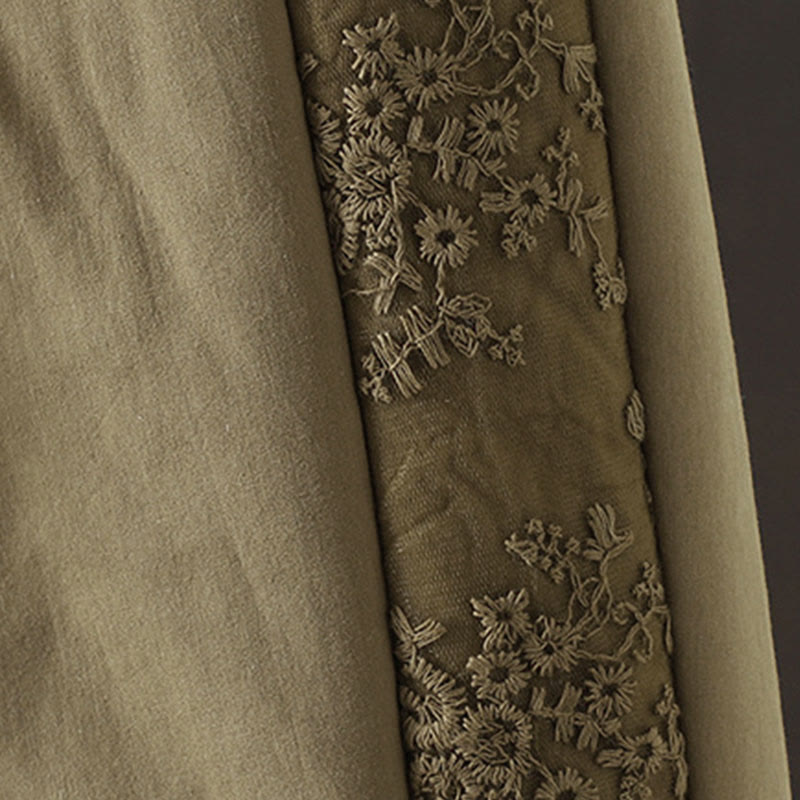 Nimara Ritual Flower Pattern Cotton Polyester Embroidery Thick Women's Pants With Pockets