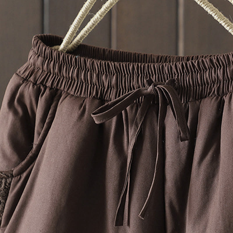 Nimara Ritual Flower Pattern Cotton Polyester Embroidery Thick Women's Pants With Pockets