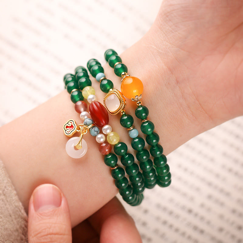 Nimara Ritual Peace Buckle Green Agate Power Support Tibet Mala