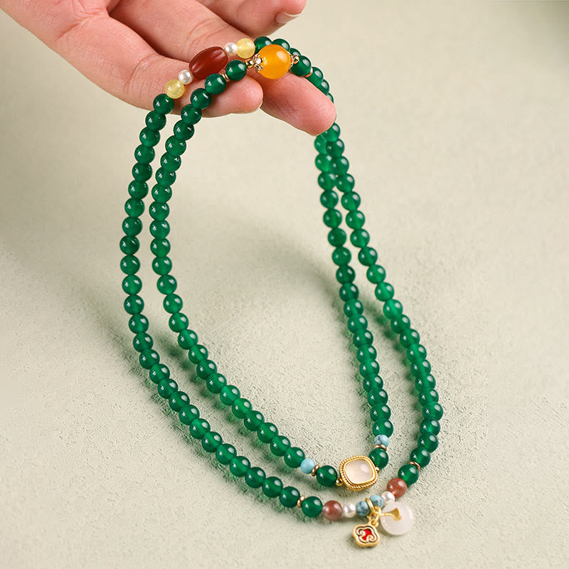 Nimara Ritual Peace Buckle Green Agate Power Support Tibet Mala
