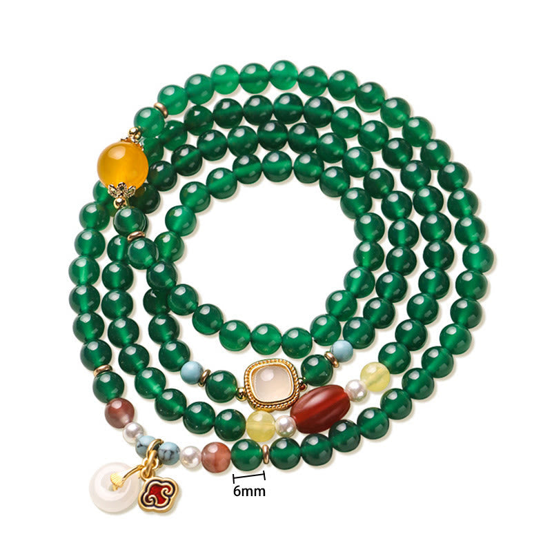 Nimara Ritual Peace Buckle Green Agate Power Support Tibet Mala
