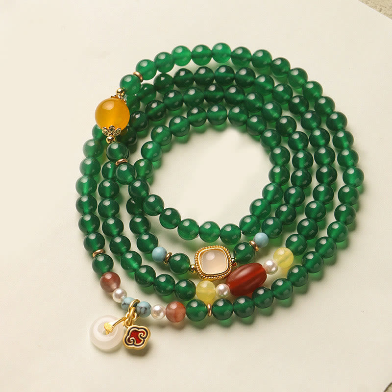 Nimara Ritual Peace Buckle Green Agate Power Support Tibet Mala