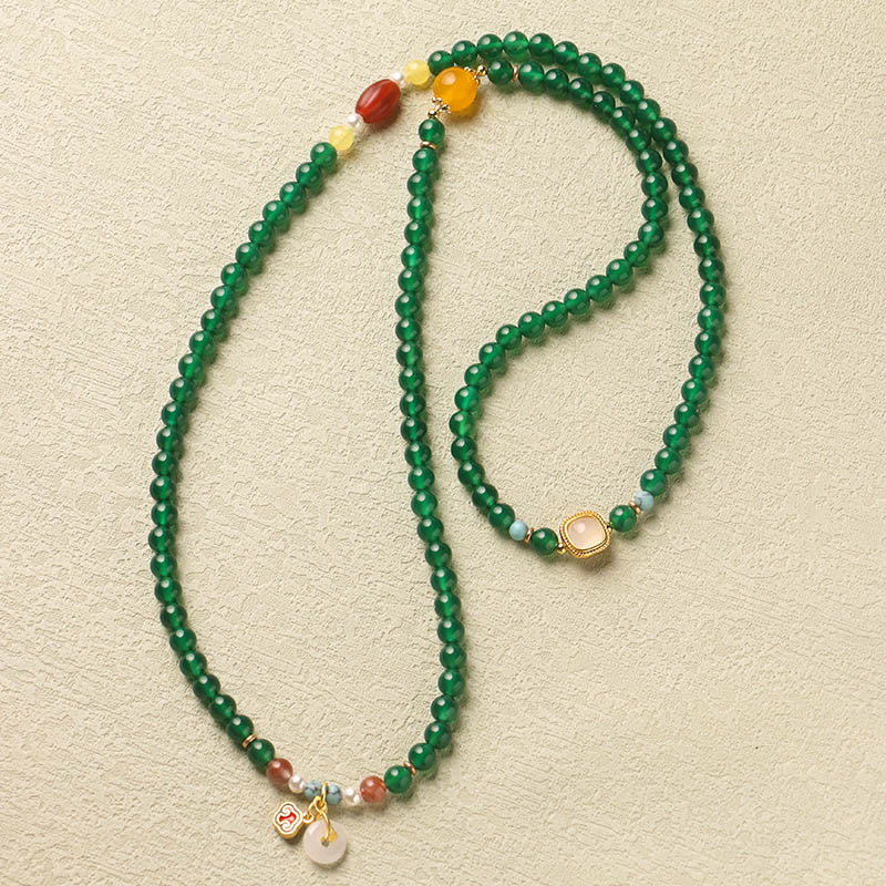Nimara Ritual Peace Buckle Green Agate Power Support Tibet Mala