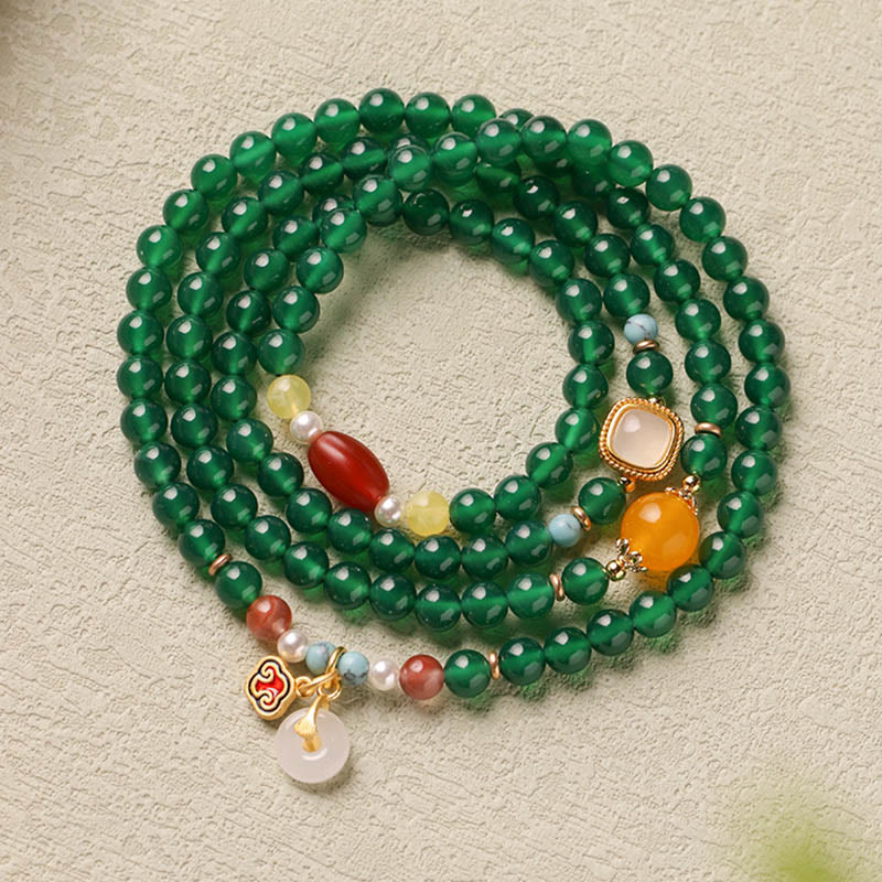 Nimara Ritual Peace Buckle Green Agate Power Support Tibet Mala