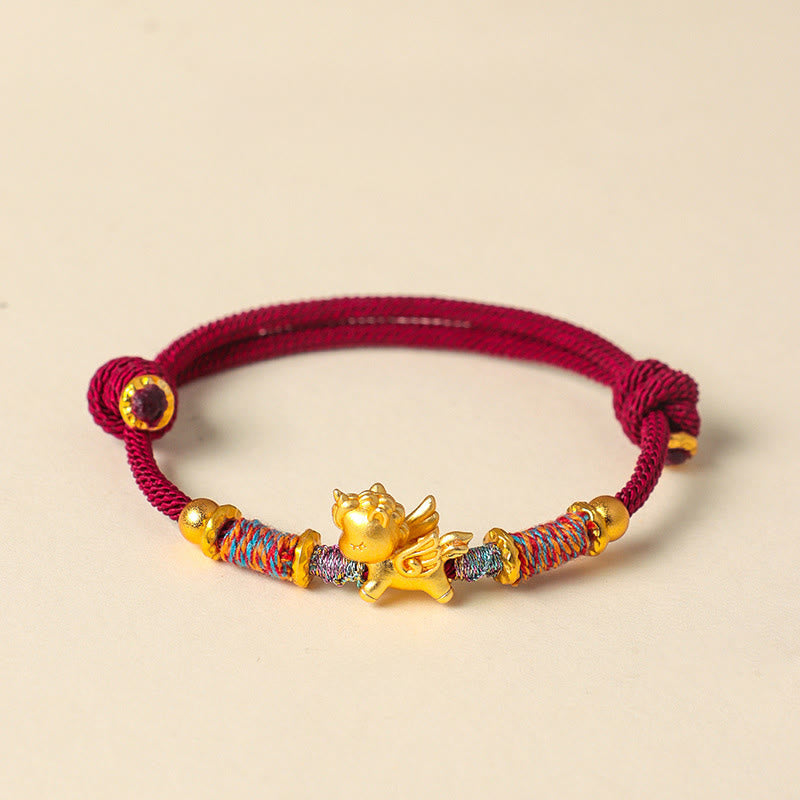 Nimara Ritual Year of the Horse 999 Sterling Silver Plated Gold Braided String Rope Protection Bracelet