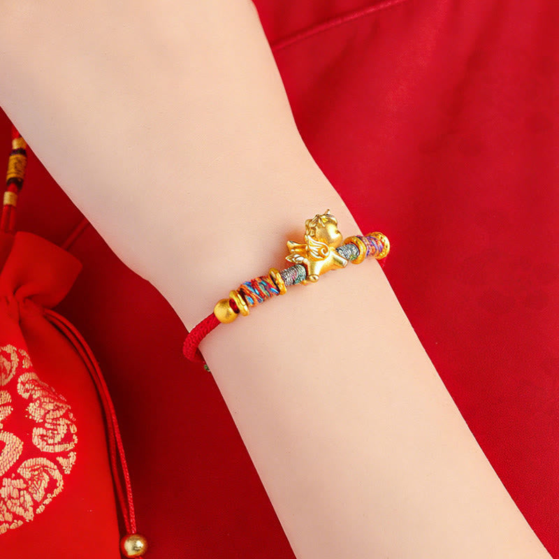 Nimara Ritual Year of the Horse 999 Sterling Silver Plated Gold Braided String Rope Protection Bracelet