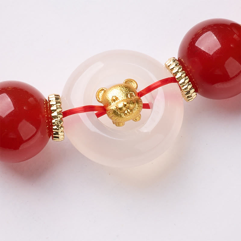 Nimara Ritual Chinese Zodiac Year Of The Horse Peace Buckle Red Agate White Chalcedony Confidence Bracelet