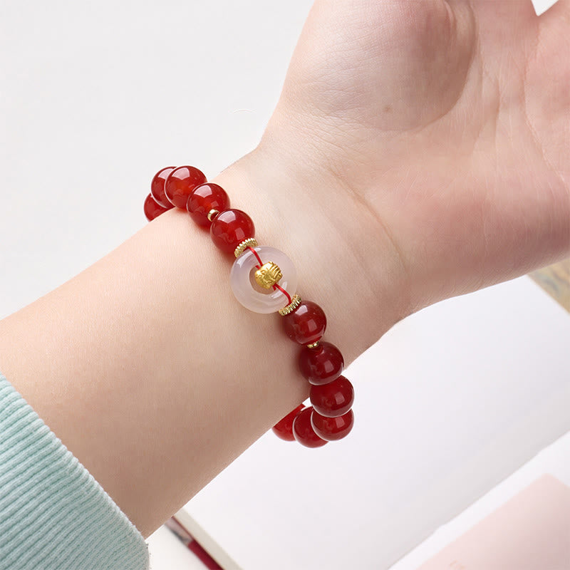 Nimara Ritual Chinese Zodiac Year Of The Horse Peace Buckle Red Agate White Chalcedony Confidence Bracelet