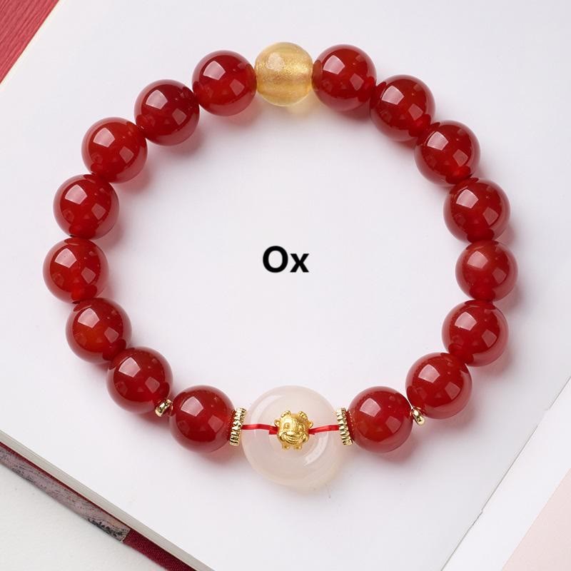 Nimara Ritual Chinese Zodiac Year Of The Horse Peace Buckle Red Agate White Chalcedony Confidence Bracelet