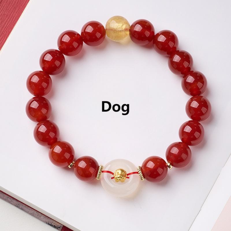Nimara Ritual Chinese Zodiac Year Of The Horse Peace Buckle Red Agate White Chalcedony Confidence Bracelet