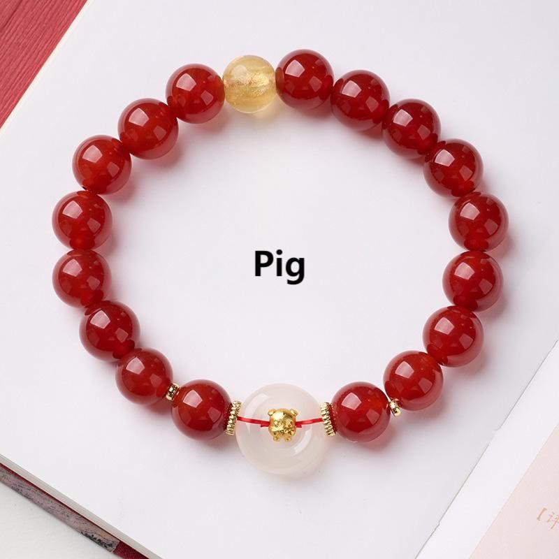 Nimara Ritual Chinese Zodiac Year Of The Horse Peace Buckle Red Agate White Chalcedony Confidence Bracelet