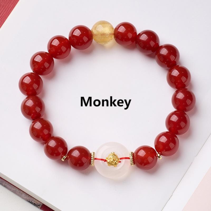 Nimara Ritual Chinese Zodiac Year Of The Horse Peace Buckle Red Agate White Chalcedony Confidence Bracelet