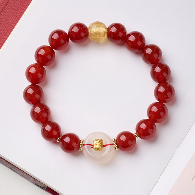 Nimara Ritual Chinese Zodiac Year Of The Horse Peace Buckle Red Agate White Chalcedony Confidence Bracelet