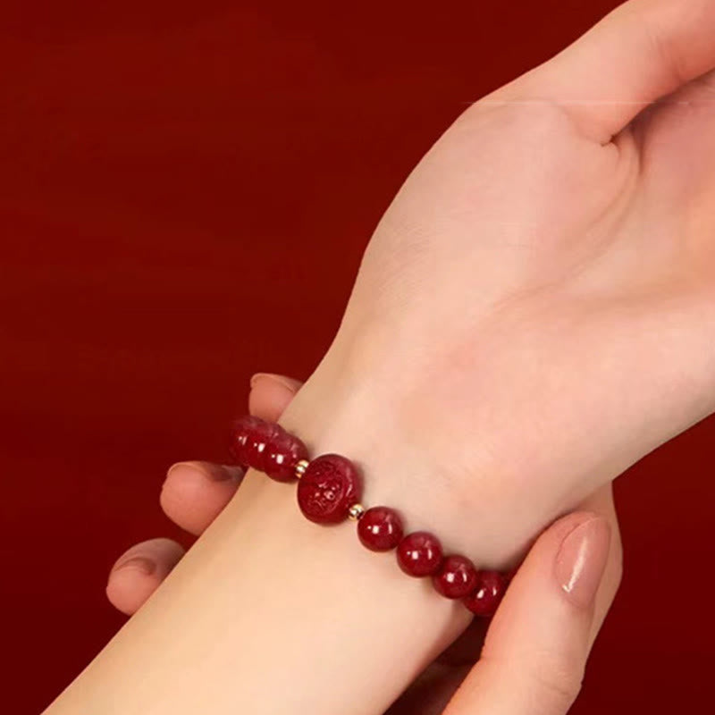 Nimara Ritual Chinese Zodiac Year Of The Horse Carved Cinnabar Peaceful Blessing Bracelet