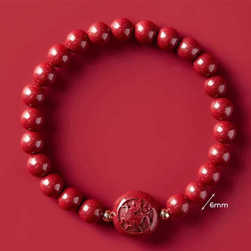 Nimara Ritual Chinese Zodiac Year Of The Horse Carved Cinnabar Peaceful Blessing Bracelet