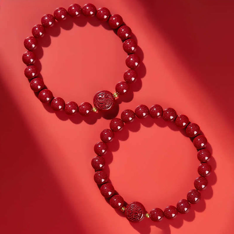 Nimara Ritual Chinese Zodiac Year Of The Horse Carved Cinnabar Peaceful Blessing Bracelet