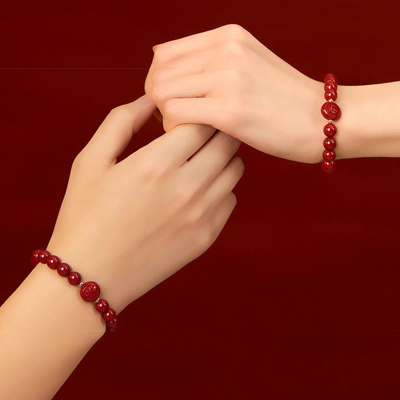 Nimara Ritual Chinese Zodiac Year Of The Horse Carved Cinnabar Peaceful Blessing Bracelet
