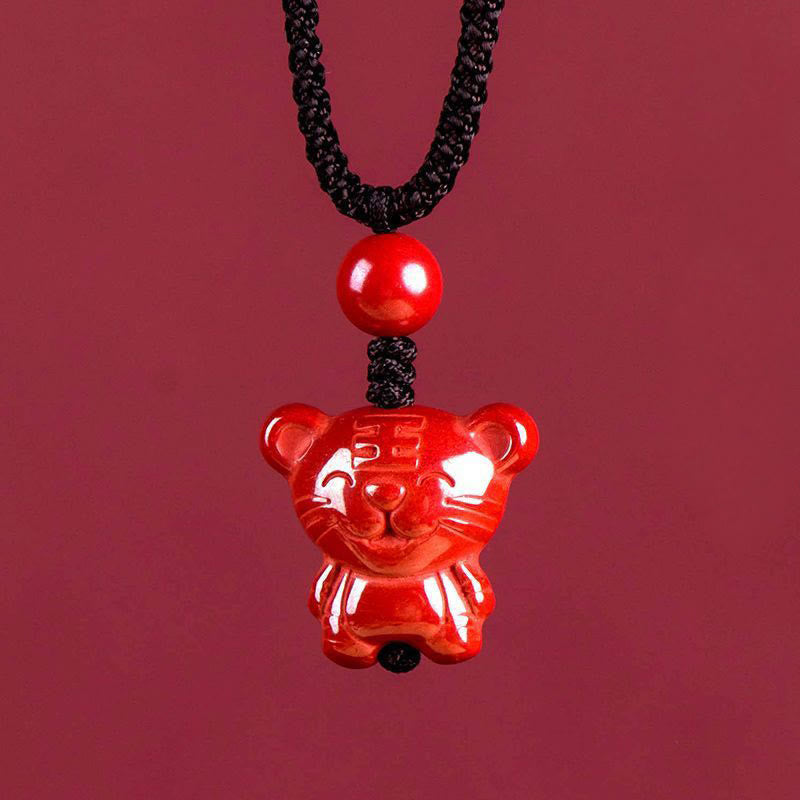 Nimara Ritual Year Of The Horse Chinese Zodiac Engraved Design Cinnabar Blessing Rope Necklace Pendants