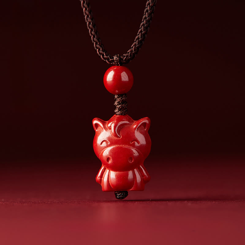 Nimara Ritual Year Of The Horse Chinese Zodiac Engraved Design Cinnabar Blessing Rope Necklace Pendants