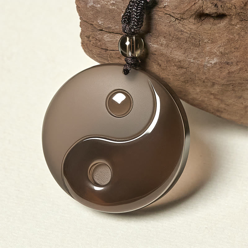Nimara Ritual Black Obsidian Taoism Five Sacred Mountains Nine-Character Mantra Carved Purification Yin Yang Necklace Pendant