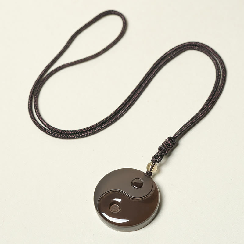Nimara Ritual Black Obsidian Taoism Five Sacred Mountains Nine-Character Mantra Carved Purification Yin Yang Necklace Pendant