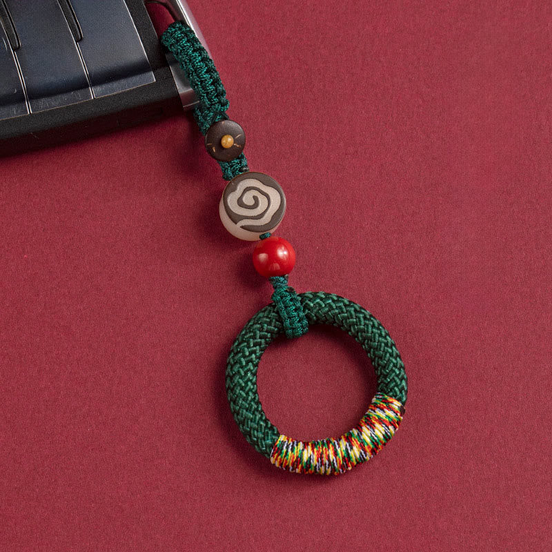 Nimara Ritual Handwoven Colorful Thread String Buckle Ivory Fruit Cinnabar Key Chain Phone Hanging Decoration