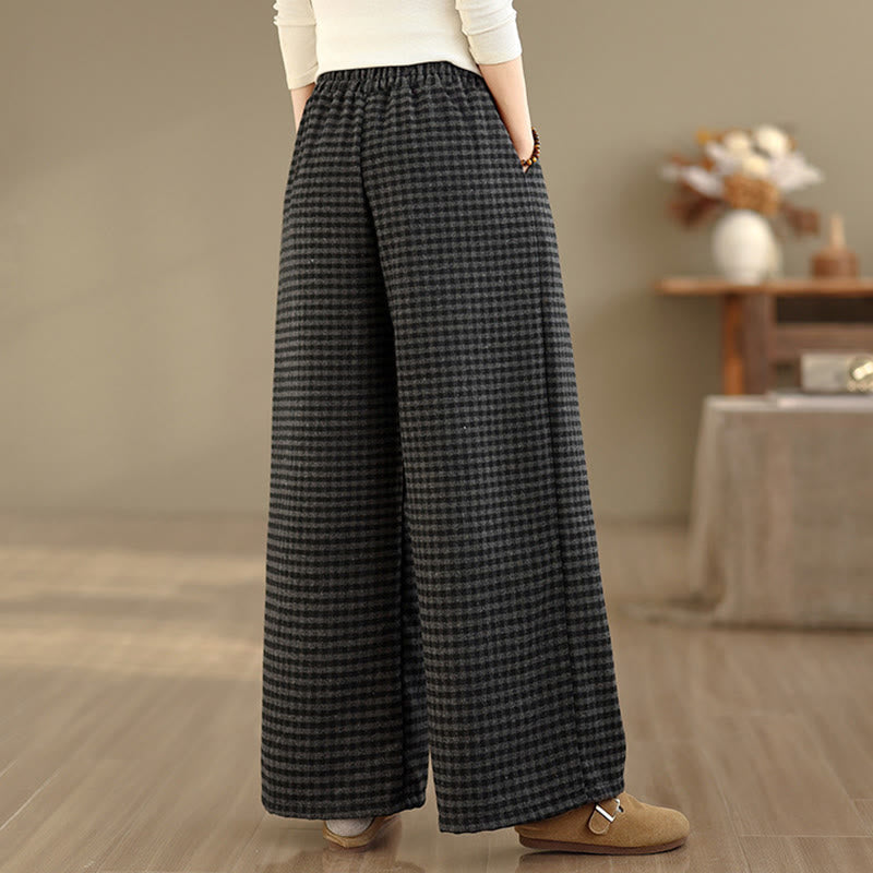 Nimara Ritual Casual Plaid Pattern Women's Wide Leg Pants With Pockets